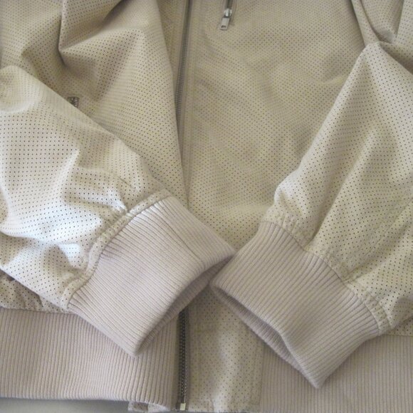 ALFANI-Mens-Size XL-Lt. Biege-Faux Suede Perforated Bomber Zip-Up Jacket Coat - Picture 4 of 9